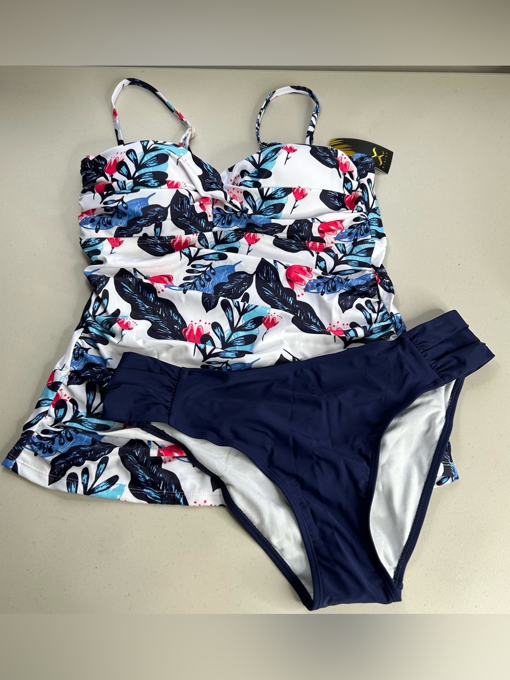 Bikinx Tankini Bikini Set Black Floral XL New Swimsuit